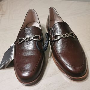 NWT! Zara Leather Flat Loafer Shoes
